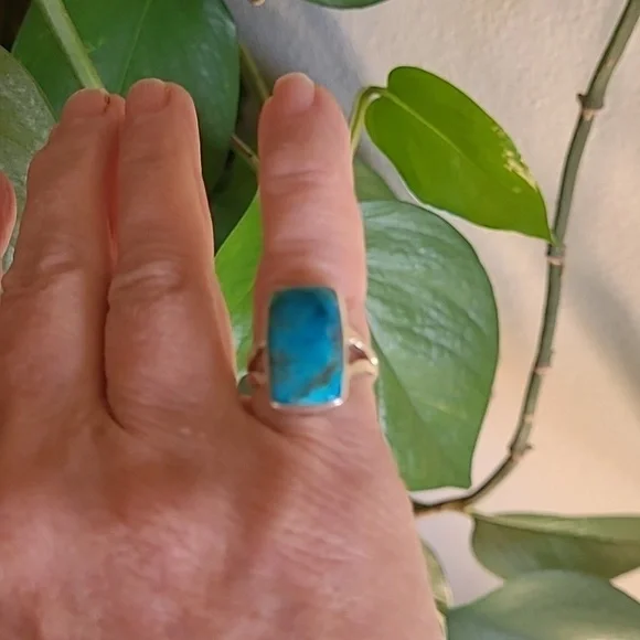 Blue Mojave Turquoise ring in Solid Sterling silver 925. Size 5.5 - Picture 1 of 6